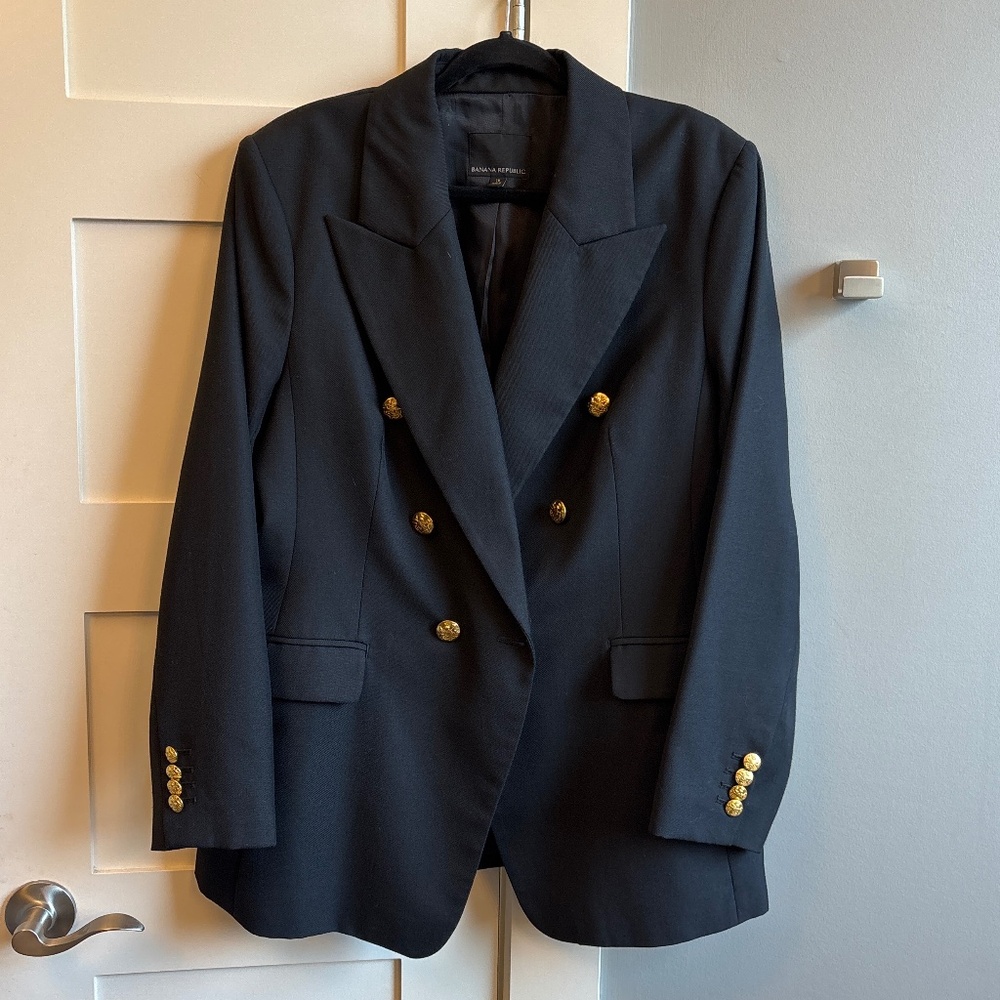 Banana Republic Black Double-Breasted Blazer with Gold Buttons